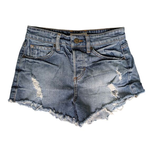 Guess Distressed Cutoff Denim Jean Shorts 24 (Actual 25) Raw Hem Y2K Button Fly - Picture 1 of 11